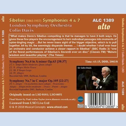 SIBELIUS: SYMPHONIES NOS. 4 & 7 - COLIN DAVIS, LONDON SYMPHONY