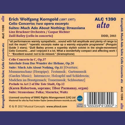 KORNGOLD: CELLO CONCERTO, MUCH ADO ABOUT NOTHING SUITE - LINZ BRUCKNER ORCHESTRA, ZUILL BAILEY