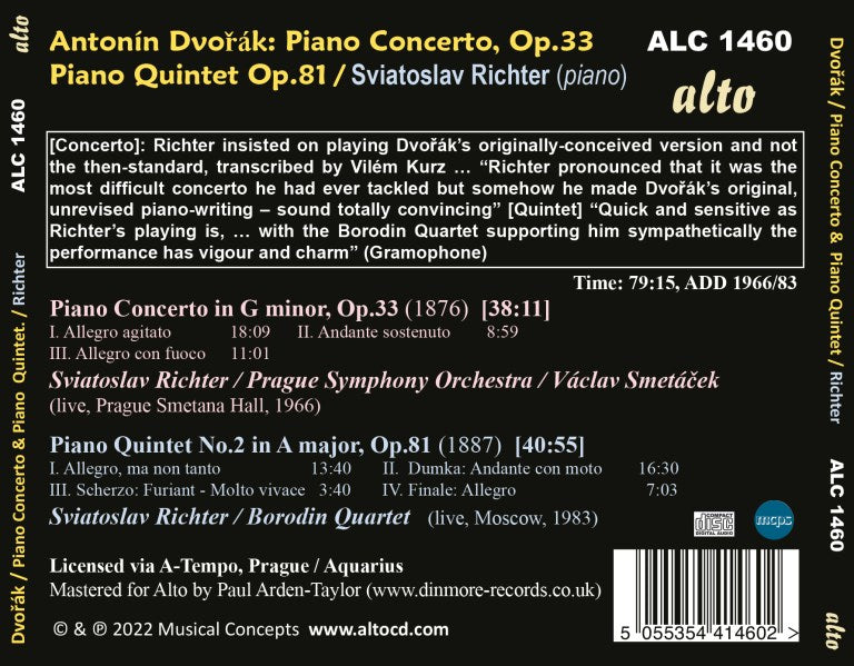 Dvořák: Piano Concerto; Piano Quintet, Op. 81 - Richter, Prague Symphony, Borodin Quartet