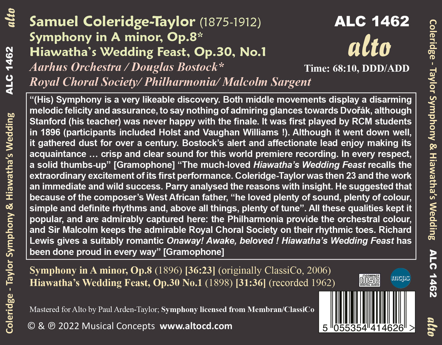 COLERIDGE-TAYLOR: Symphony in A, Hiawatha's Wedding Feast - Bostock, Sargeant