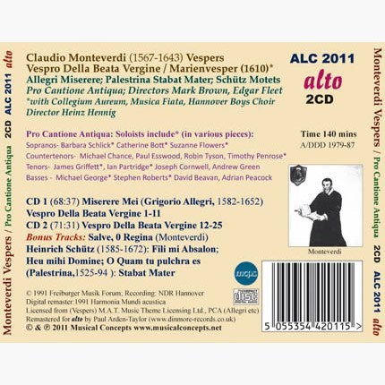 MONTEVERDI: VESPERS OF 1610 - PRO CANTIONE ANTIQUA (2 CDS)