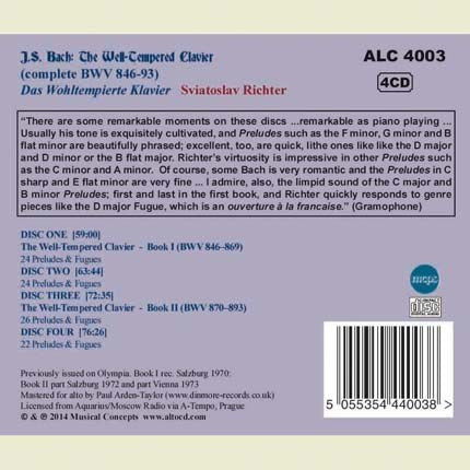 BACH, J.S.: THE WELL-TEMPERED CLAVIER, BOOKS I & II - SVIATOSLAV RICHTER (4 CDS)