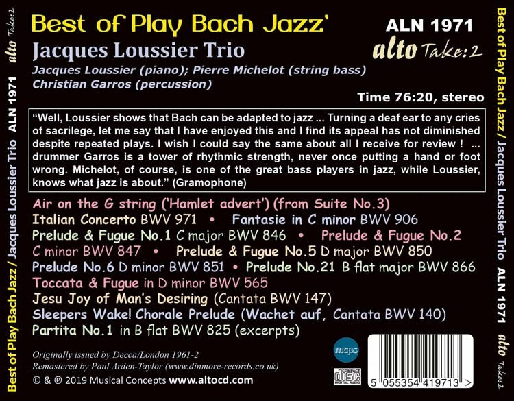BEST OF "PLAY BACH" JAZZ - JACQUES LOUSSIER TRIO