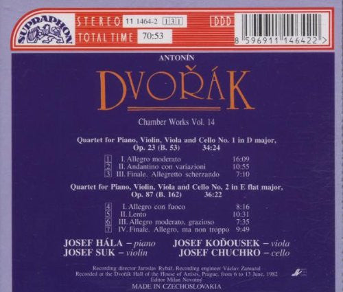 DVORAK: Piano Quartets Nos. 1 & 2 - Hala; Kodousek; Suk; Chuchro
