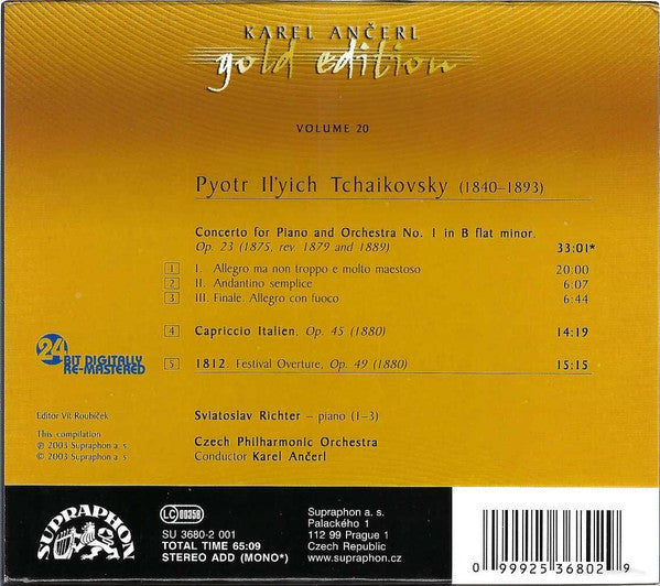 TCHAIKOVSKY: Piano Concerto No. 1; Capriccio Italien, 1812 Overture (Ancerl Gold Edt. 20) - Sviatoslav Richter, Karel Ancerl, Czech Philharmonic Orchestra