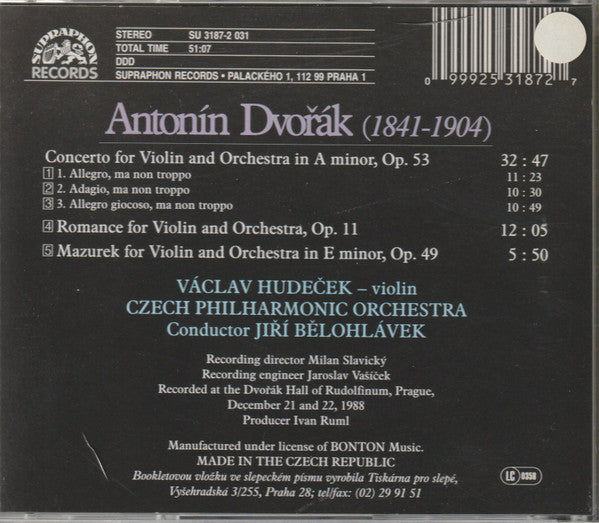 DVORAK: Violin Concerto, Romance, Mazurek - Václav Hudeček, Czech Philharmonic Orchestra, Jiří Bělohlávek