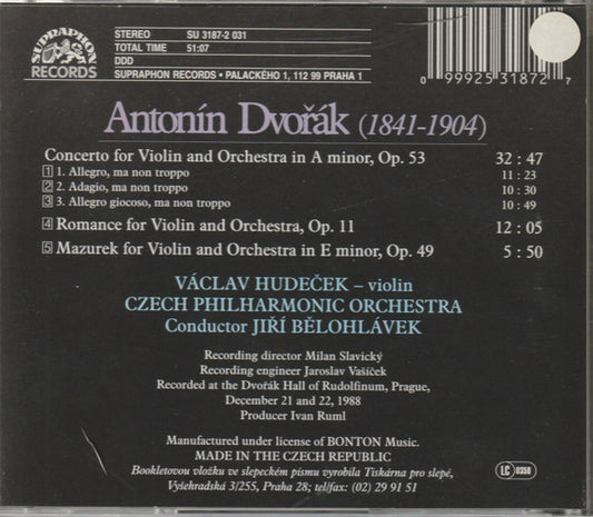 DVORAK: Violin Concerto, Romance, Mazurek - Václav Hudeček, Czech Philharmonic Orchestra, Jiří Bělohlávek