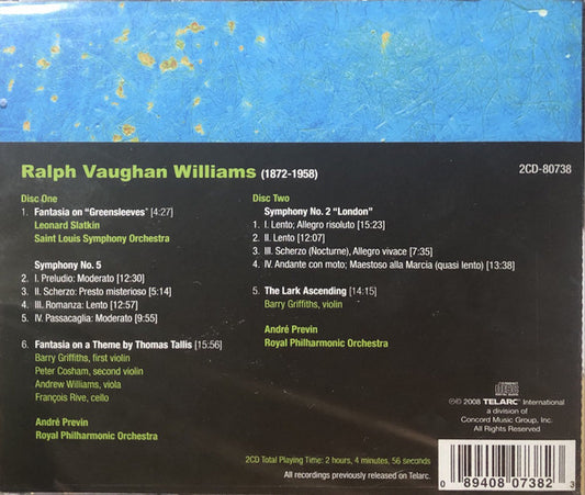 VAUGHAN WILLIAMS: Fantasia on "Greensleeves"/Symphonies Nos. 2 & 5/Fantasia on a Theme by Thomas Tallis/Lark Ascending - Andre Previn, Royal Philharmonic (2 CDs)