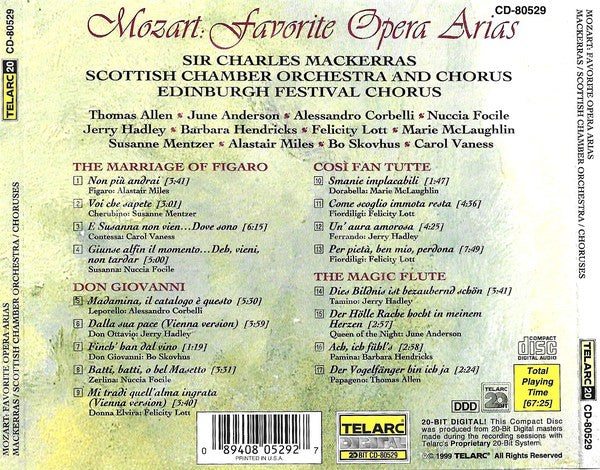 MOZART: FAVORITE ARIAS from Don Giovanni, Marriage of Figaro, Cosi fan Tutte & The Magic Flute - Lott, Focile, Hadley, Anderson, Hendricks, Mackerras, Scottish National Orchestra