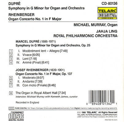 DUPRE: SYMPHONY G MINOR; RHEINBERGER: ORGAN CONCERTO 1 - Michael Murray, Royal Philharmonic Orchestra