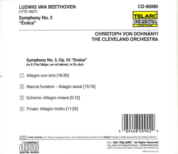 BEETHOVEN: SYMPHONY NO. 3 - Cleveland Orchestra, Christoph von Dohnanyi