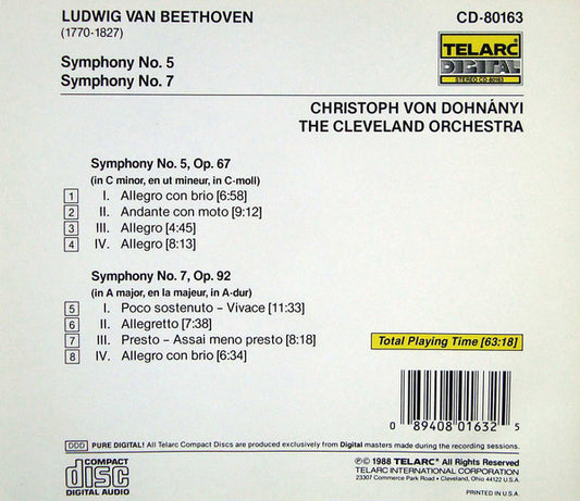 BEETHOVEN: SYMPHONIES NO. 5 & 7 - Cleveland Orchestra, Christoph von Dohnanyi