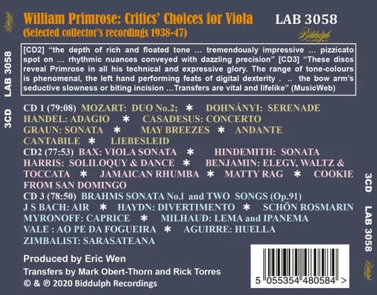 WILLIAM PRIMROSE: CRITICS' CHOICE FOR VIOLA (3 CDs)