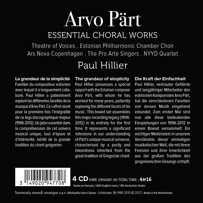 Pärt: Essential Choral Works - Paul Hillier (4 CDs)