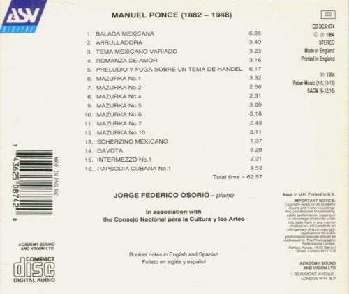 PONCE: Balada Mexicana (Piano Music Of Manuel Ponce) - Jorge Fredrico Osorio, Manuel María Ponce Cuéllar