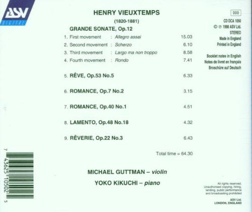 VIEUXTEMPS: Violin Sonata Op 12, Lamento, Reve, Reverie - Michael Guttman