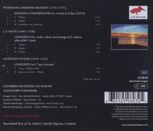 BACH, VIVALDI & MOZART: Concertos - The Chamber Orchestra of Europe