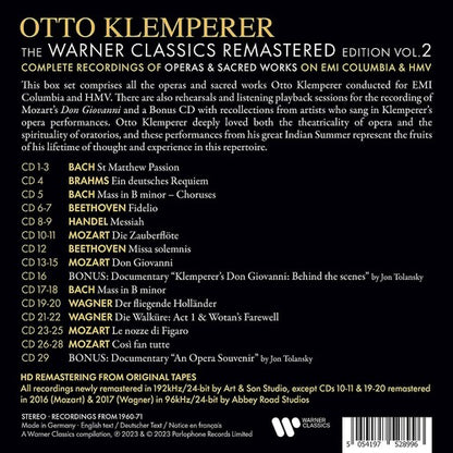 Otto Klemperer: The Warner Classics Remastered Edition Vol.2 (Complete Recordings Of Operas & Sacred Works On EMI Columbia And HMV)