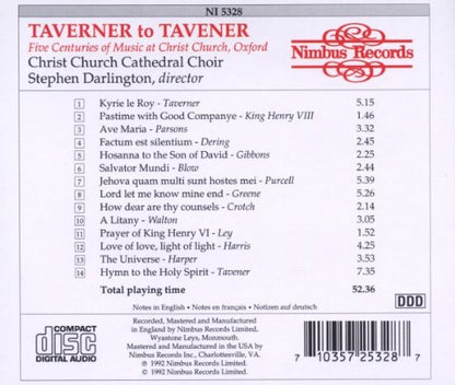 Taverner to Taverner: 5 Centuries Of Music At Christ Church - Christ Church Cathedral Choir, Stephen Darlington