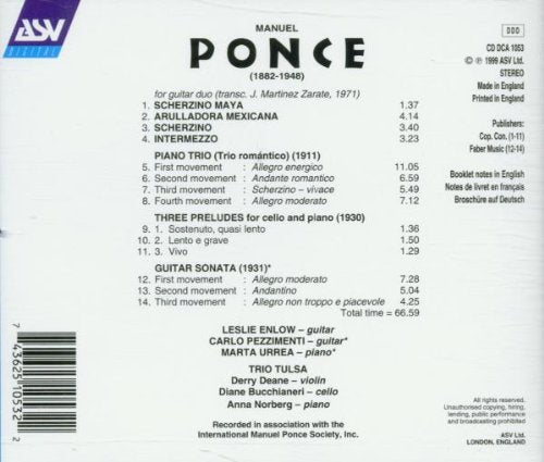 PONCE: Chamber Music (Piano Trio Romantico, 4 Pieces for Guitar Duo)