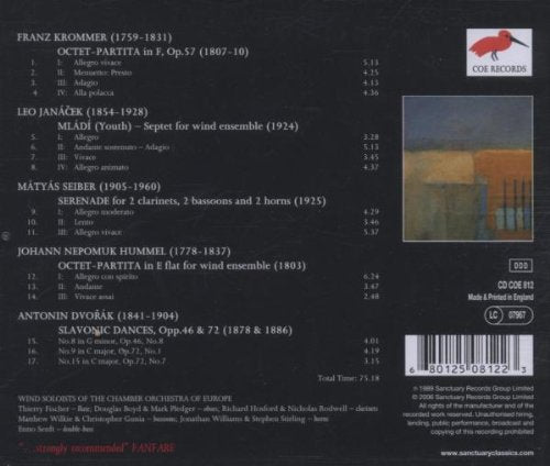 DVORAK - HUMMEL - JANACEK - KROMMER - SEIBER: WIND MUSIC - Chamber Orchestra of Europe