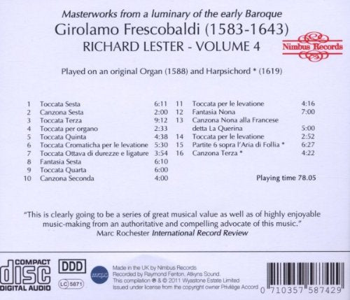 Frescobaldi: Harpsichord Works, Vol. 4 - Richard Lester