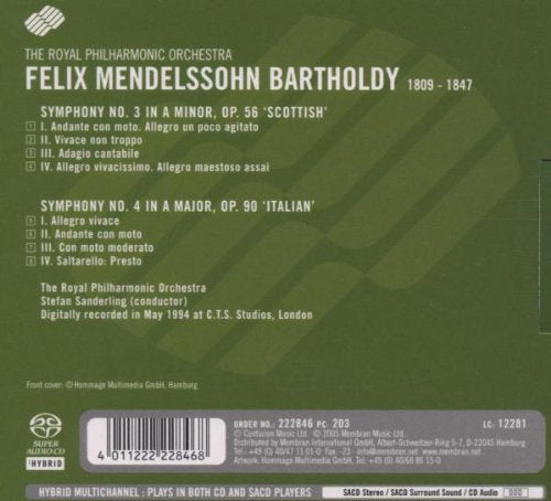 Mendelssohn: Symphonies 3 "Scottish" & 4 "Italian" - Stefan Sanderling, Royal Philharmonic (Hybrid SACD)