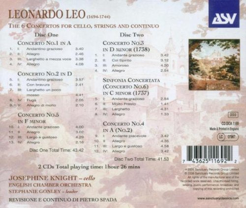 LEO: The 6 Concertos for Cello, Strings and Continuo - Josephine Knight, English Chamber Orchestra (2 CDs)