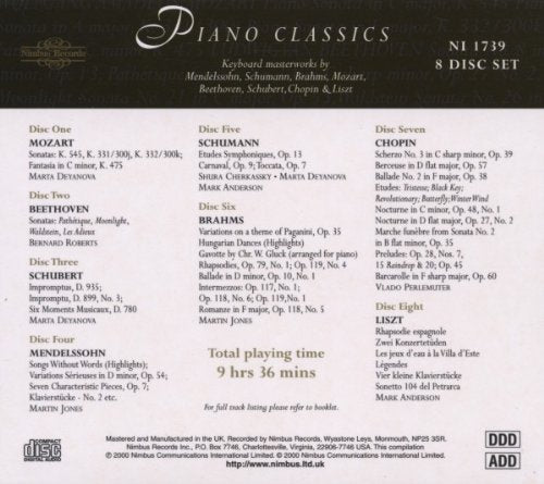 PIANO CLASSICS: Mozart, Beethoven, Chopin, Liszt, Brahms, Schubert, Schumann, Mendelssohn (8 CDs)