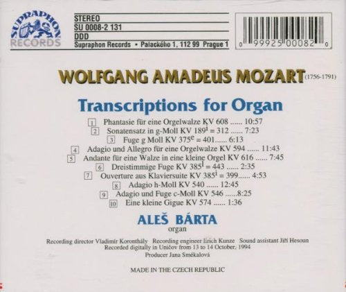 Mozart: Transcriptions for Organ - Aleš Bárta