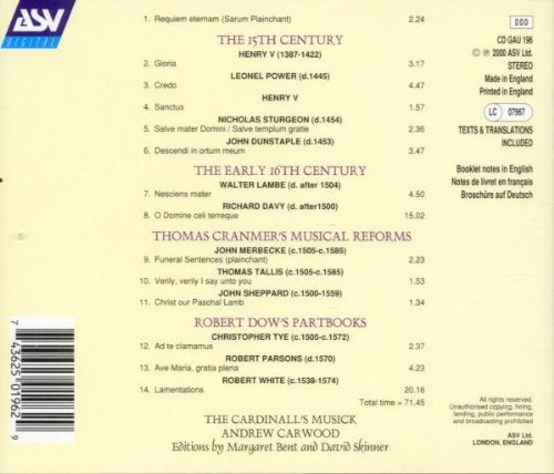 Music At All Souls, Oxford (The Lancastrians To The Tudors): The Cardinall's Musick