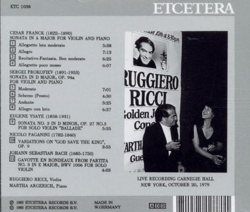50TH ANNIVERSARY CONCERT (BACH, PAGANINI, FRANCK & PROKOFIEV): Ruggiero Ricci, Martha Argerich