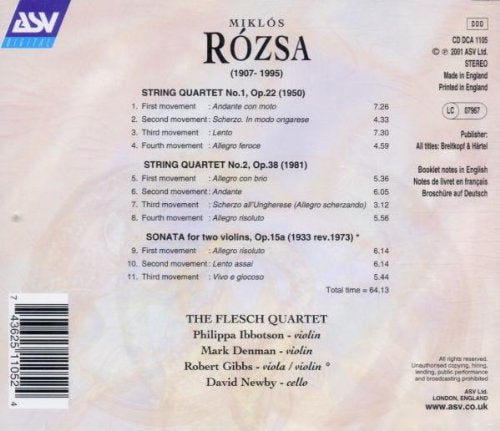 ROZSA: The Two String Quartets, Sonata For Two Violins - Flesch Quartet