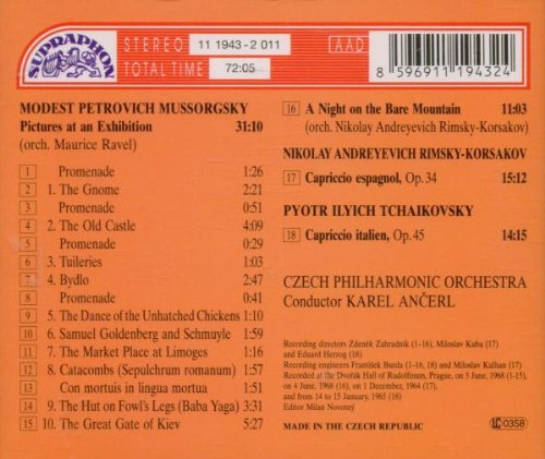 Mussorgsky: Pictures at An Exhibition; A Night on Bare Mountain; Rimsky-Korsakov: Capriccio espagnol; Tchaikovsky: Capriccio italien - Karel Ancerl, Czech Philharmonic