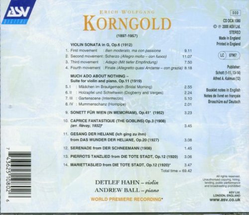 KORNGOLD: The Complete Music for Violin & Piano - Detlef Hahn, Andrew Ball