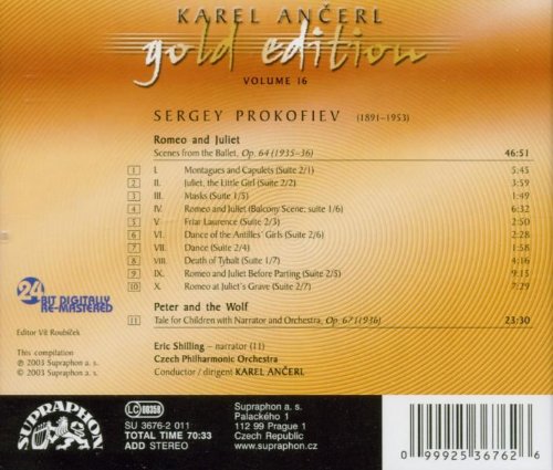 PROKOFIEV: Romeo and Juliet, Peter and the Wolf (Ancerl Gold Edt. 16) - Karel Ancerl, Eric Shilling, Czech Philharmonic Orchestra