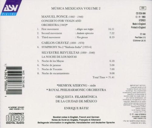 Musica Mexicana, Vol. 2 (CHAVEZ/PONCE/REVUELTAS) - Enrique Batiz, Orquesta Filarmónica de la Ciudad de México, Royal Philharmonic Orchestra, Henryk Szeryng