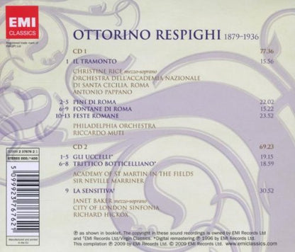 Respighi: Roman Trilogy, Gli Uccelli, Trittico Botticelliano, La sensitiva - DAME JANET BAKER, ANTONI PAPPANO, RICCARDO MUTI (2 CDs)