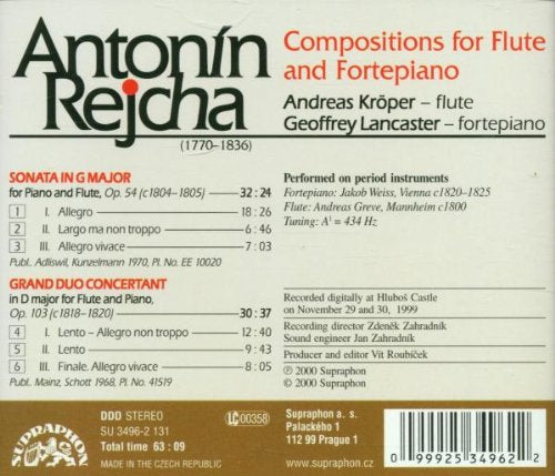 REICHA: Compositions for Flute and Fortepiano - Andreas Kroper, Geoffrey Lancaster