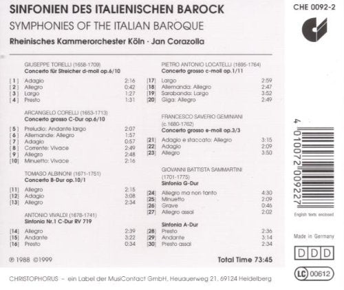 SYMPHONIES OF THE ITALIAN BAROQUE: RHEINISCHES CHAMBER ORCHESTRA, COLOGNE