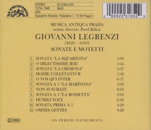 LEGRENZI: Sonatas & Motets - Musica Antiqua Prague, P. Klikar
