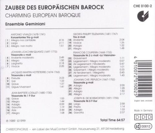 CHARMING EUROPEAN BAROQUE (VIVALDI/QUANTZ/HOTTETERRE/LOEI): ENSEMBLE GEMINIANI