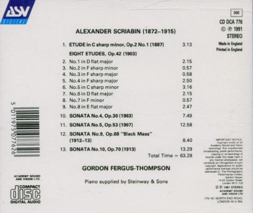 SCRIABIN: Sonatas 4, 5,  9 "Black Mass" 10, Etudes Op.2 No.1; Etudes Op. 42 -  Gordon Fergus Thompson