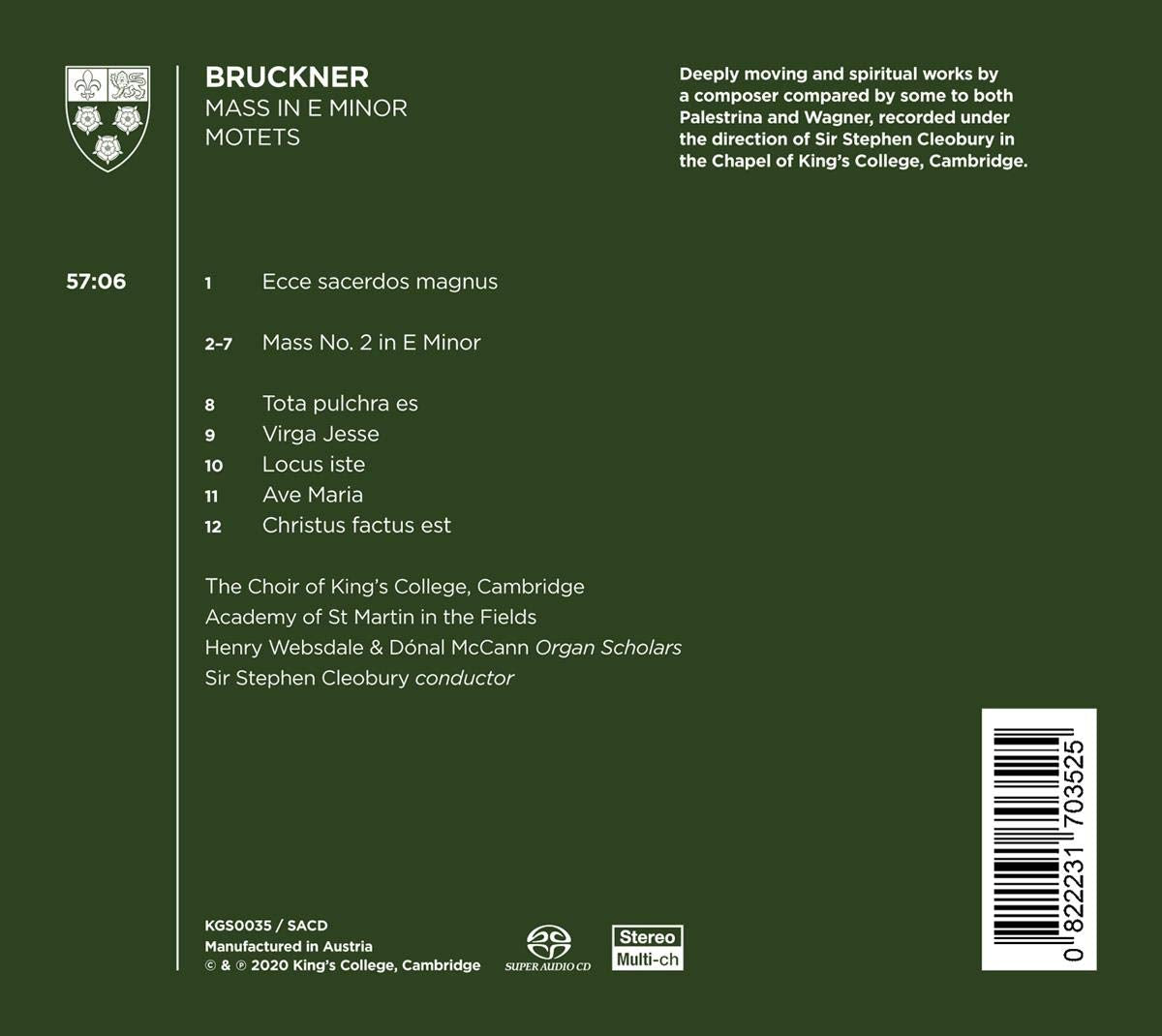 Bruckner: Mass In E Minor, Motets - KINGS COLLEGE CHOIR / CLEOBURY (HYBRID SACD)