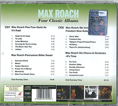 MAX ROACH - Four Classic Albums (Quiet As It's Kept / Percussion Bitter Sweet / We Insist!. Max Roach's Freedom Now Suite / It's Time)