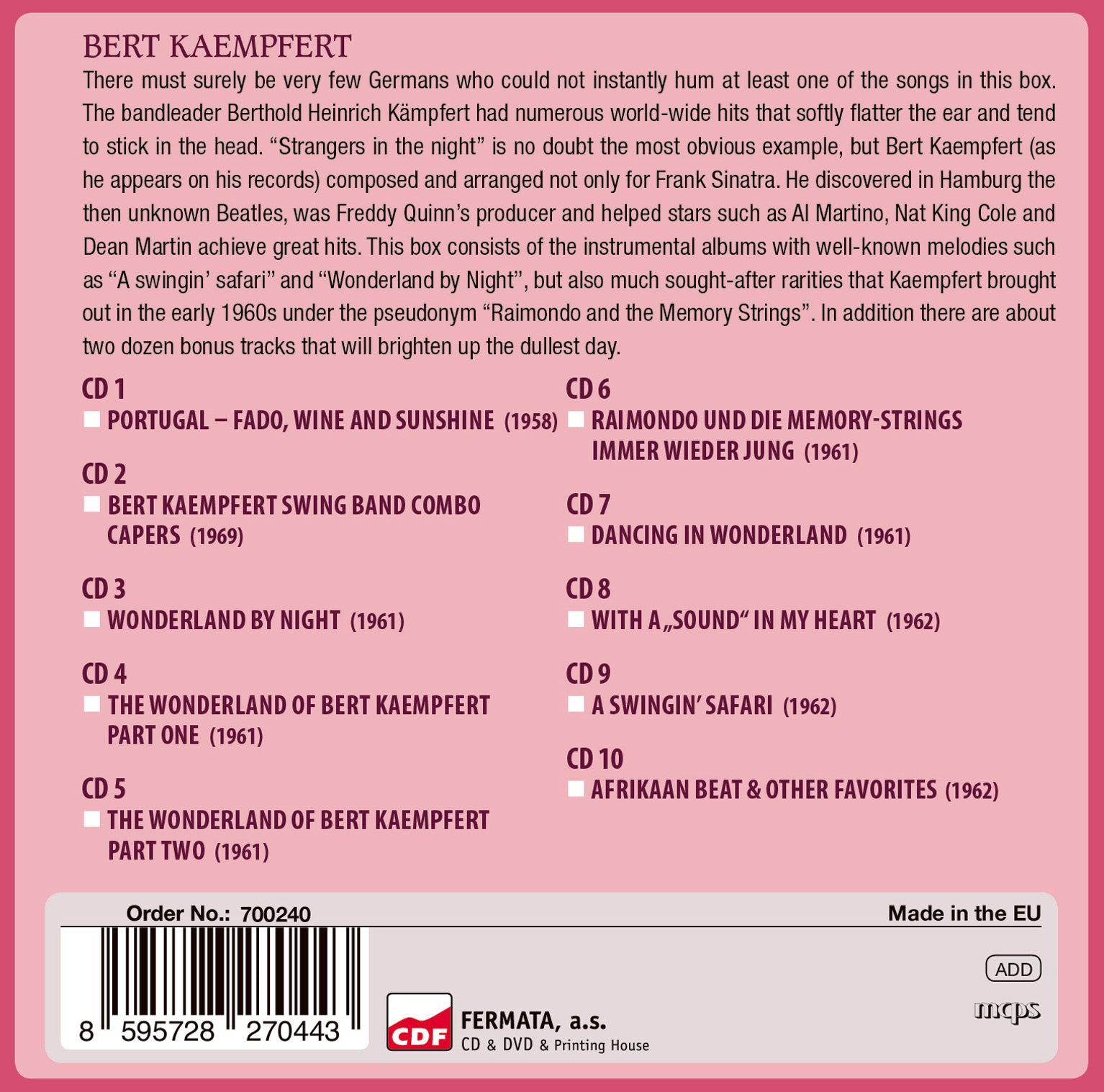 BERT KAEMPFERT: 10 CLASSIC ALBUMS & BONUS TRACKS (10 CDS