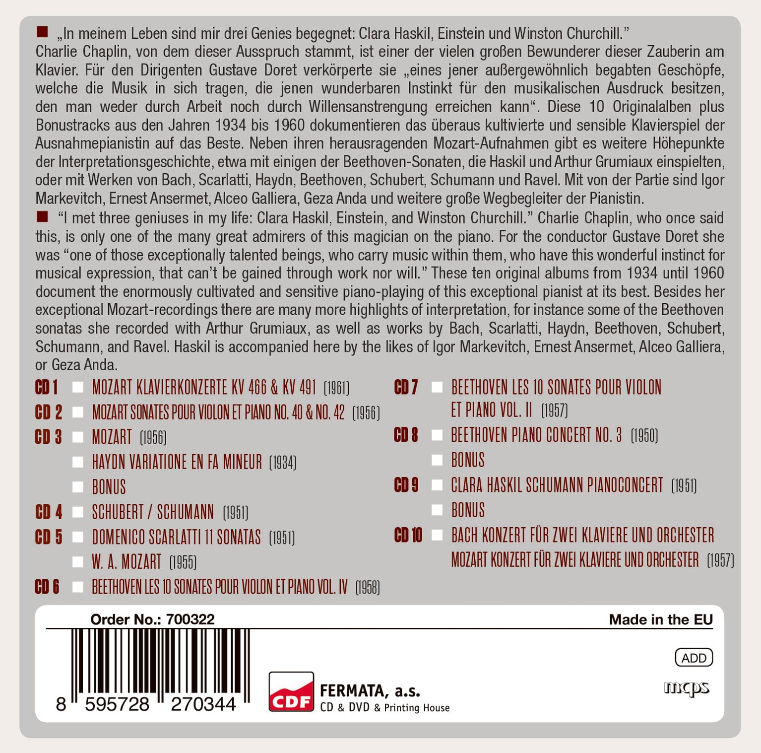 CLARA HASKIL: MILESTONES OF A LEGEND (10 CDS) – ClassicSelect World