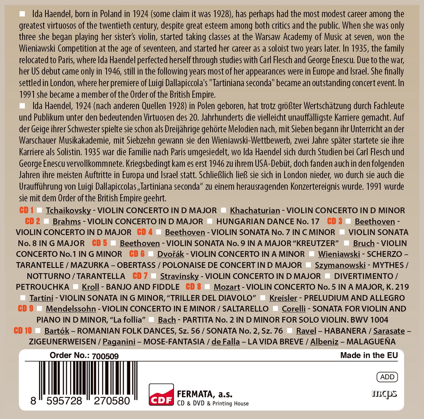 IDA HAENDEL: MILESTONES OF A VIOLIN LEGEND (10 CDS)
