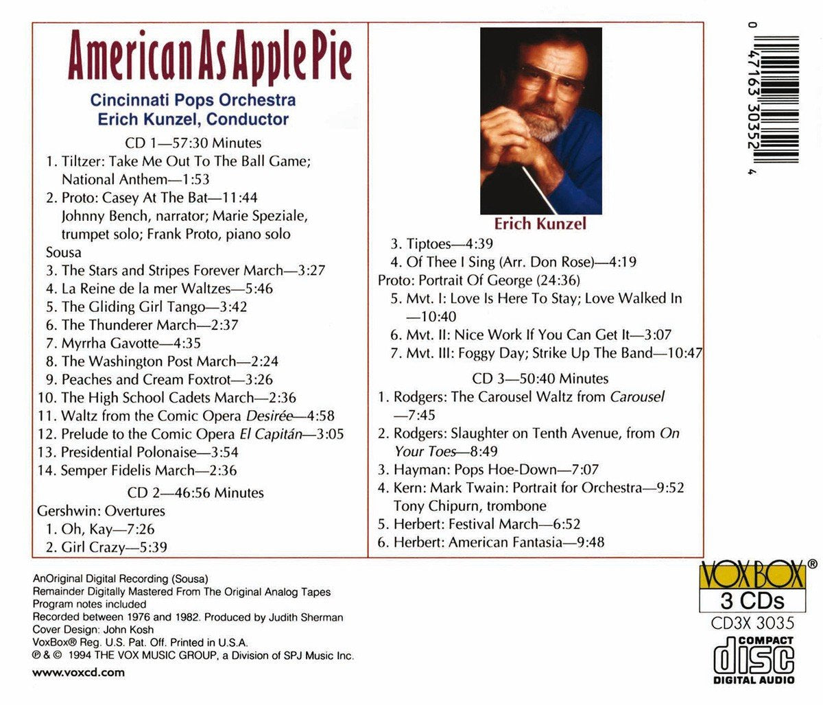 AMERICAN AS APPLE PIE - KUNZEL, CINCINNATI POPS (3 CDS)