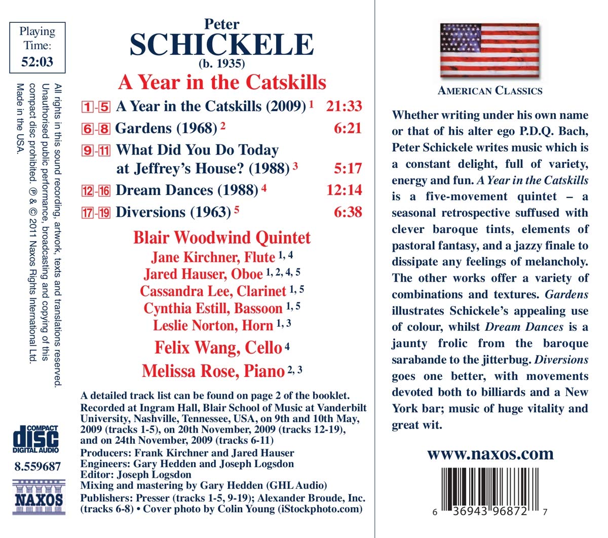 Schickele: A Year in the Catskills - Blair Woodwind Quintet, Felix Wang, Melissa Rose